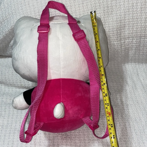 Nwot Hello Kitty Soft Plush Backpack Web Straps Pink White Zip Pocket - Picture 9 of 12